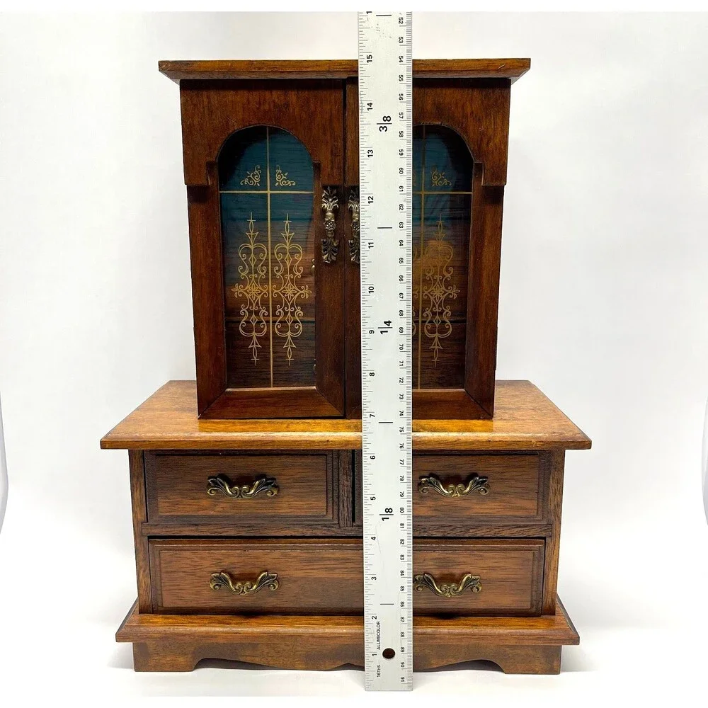 Vintage Laurel Japan Musical Jewelry Armoire 6 Drawer Love Story Music Box